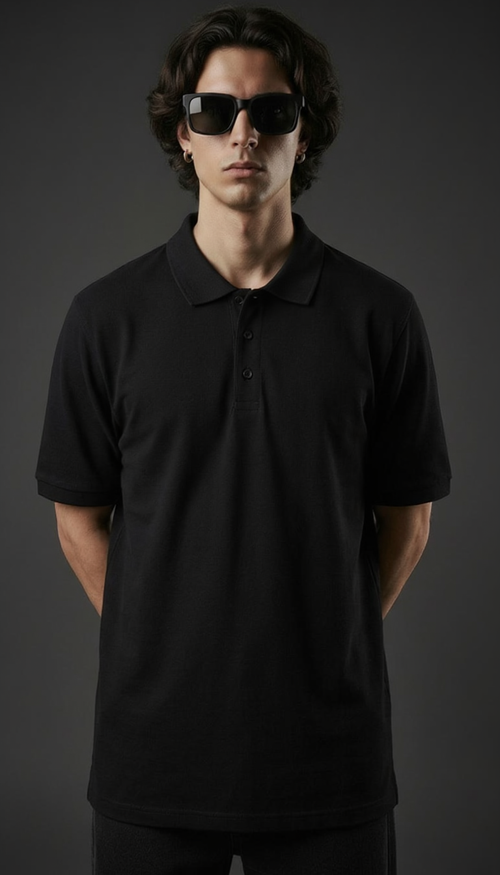 Black Essential Polo Tee