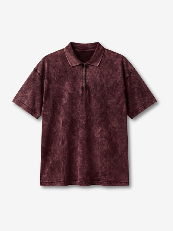 Wine maroon acid wash Polo Tee