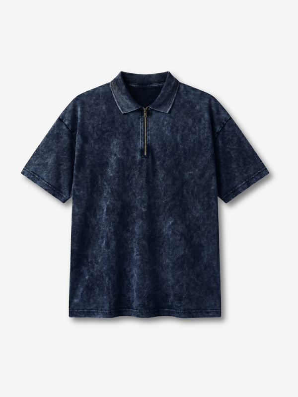 Navy blue acid wash Polo Tee