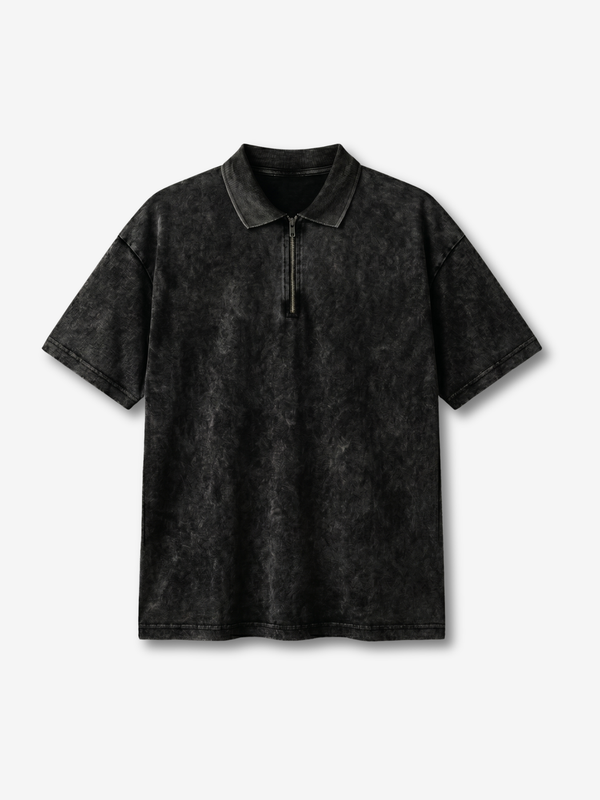 Deep black acid wash Polo Tee