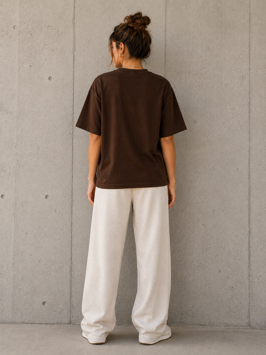 Brown Pac Man Embroidered Oversize Tee