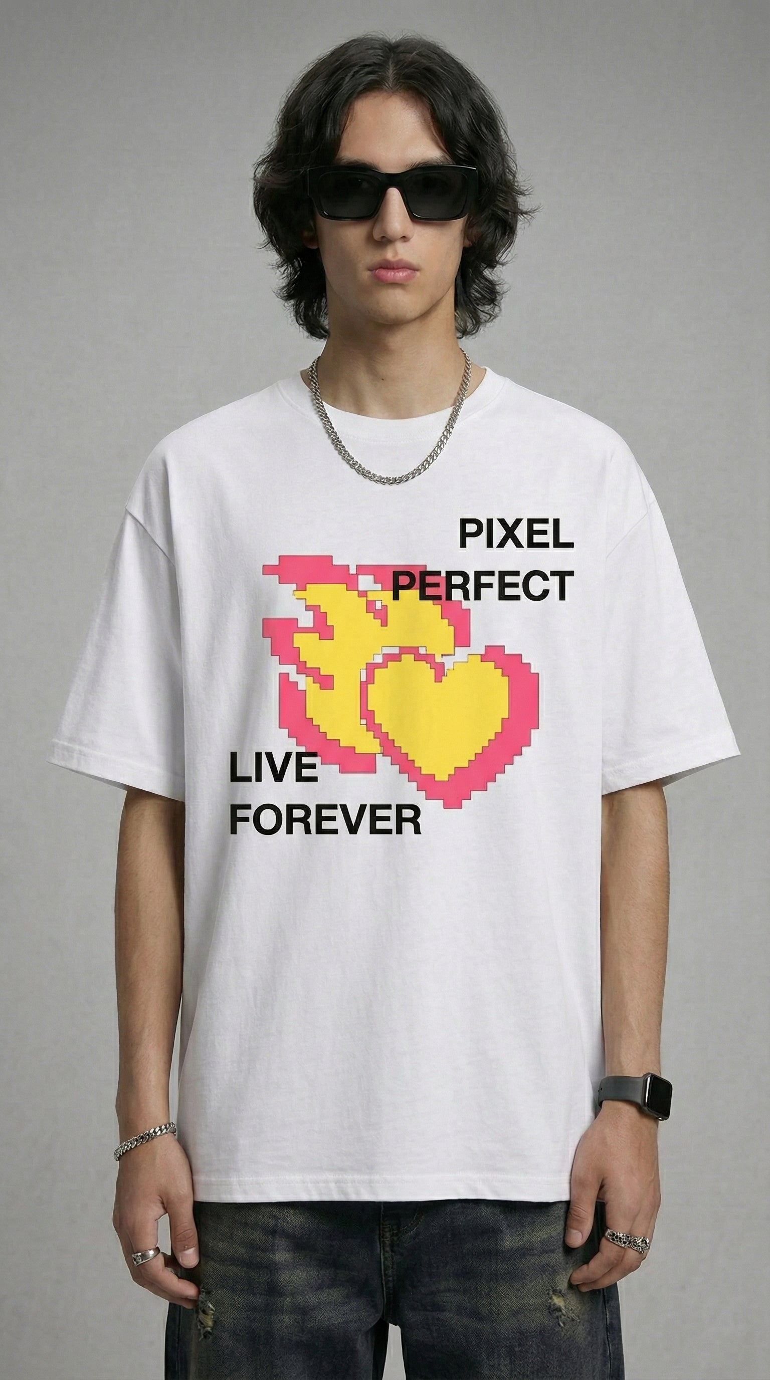 Pixel Perfect White Oversize Tee