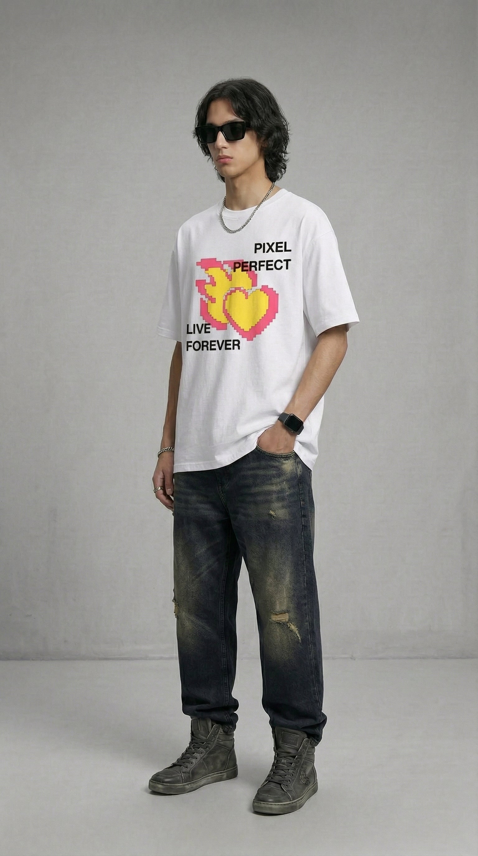 Pixel Perfect White Oversize Tee
