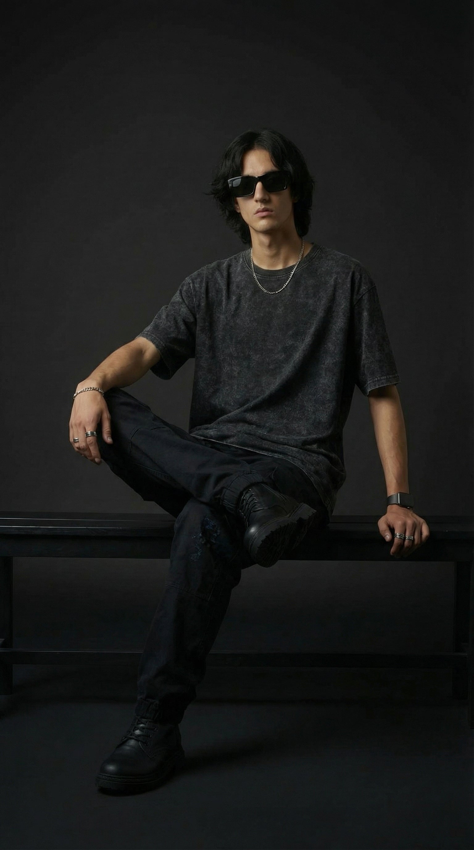 Black Acid Wash oversize Tee