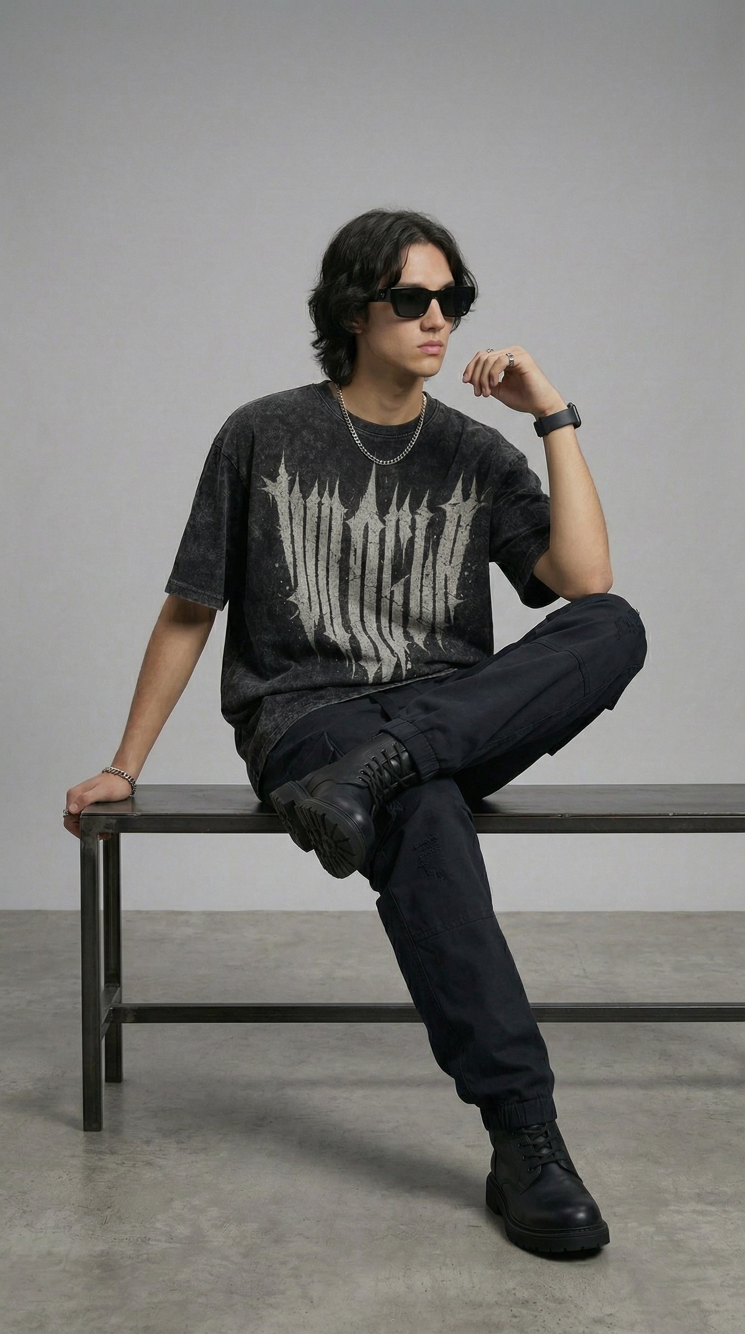 Obsidian Thorn Tee Black Acid Wash