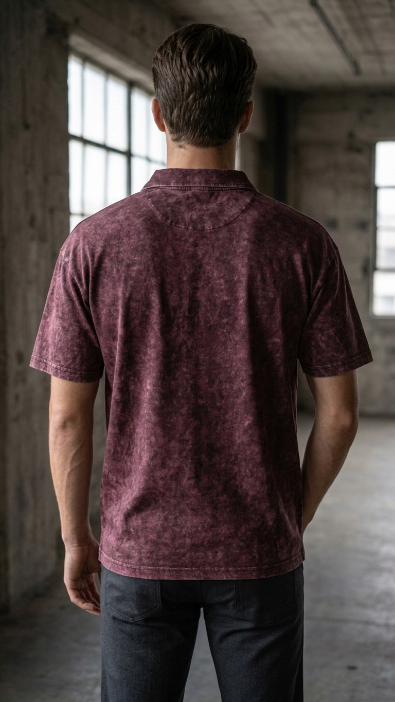 Wine maroon acid wash Polo Tee