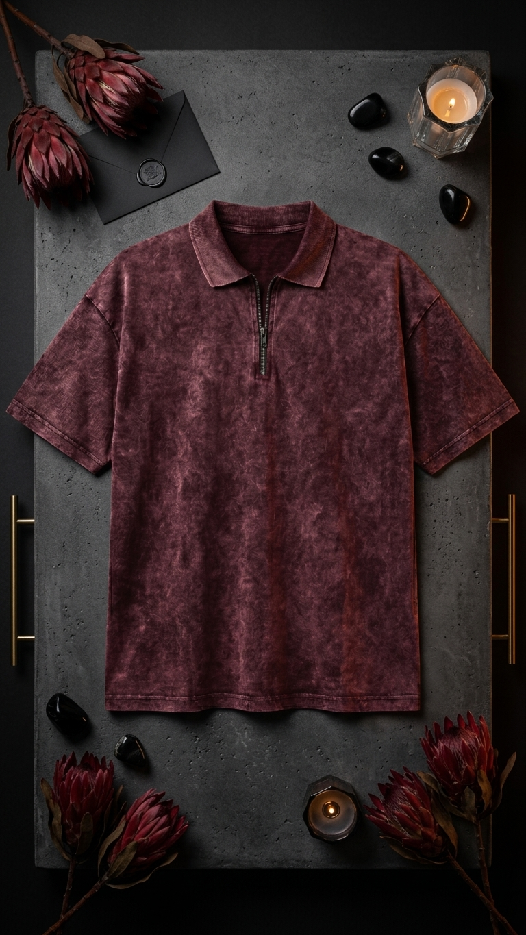 Wine maroon acid wash Polo Tee