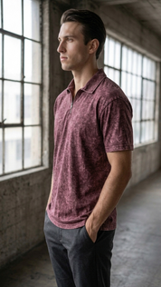 Wine maroon acid wash Polo Tee