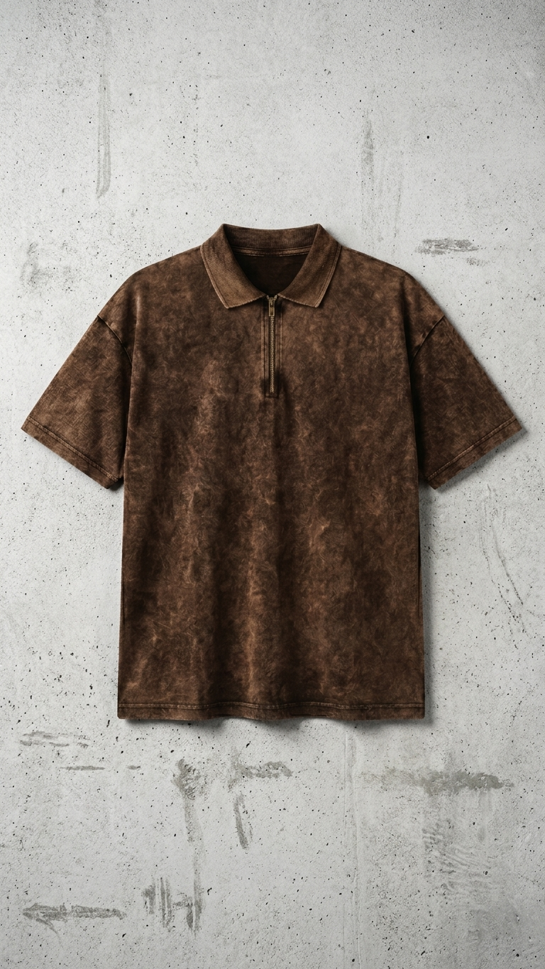 Earthy brown acid wash Polo Tee