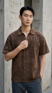 Earthy brown acid wash Polo Tee
