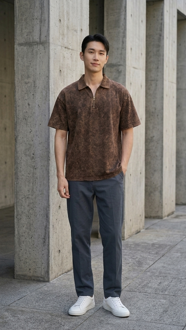 Earthy brown acid wash Polo Tee