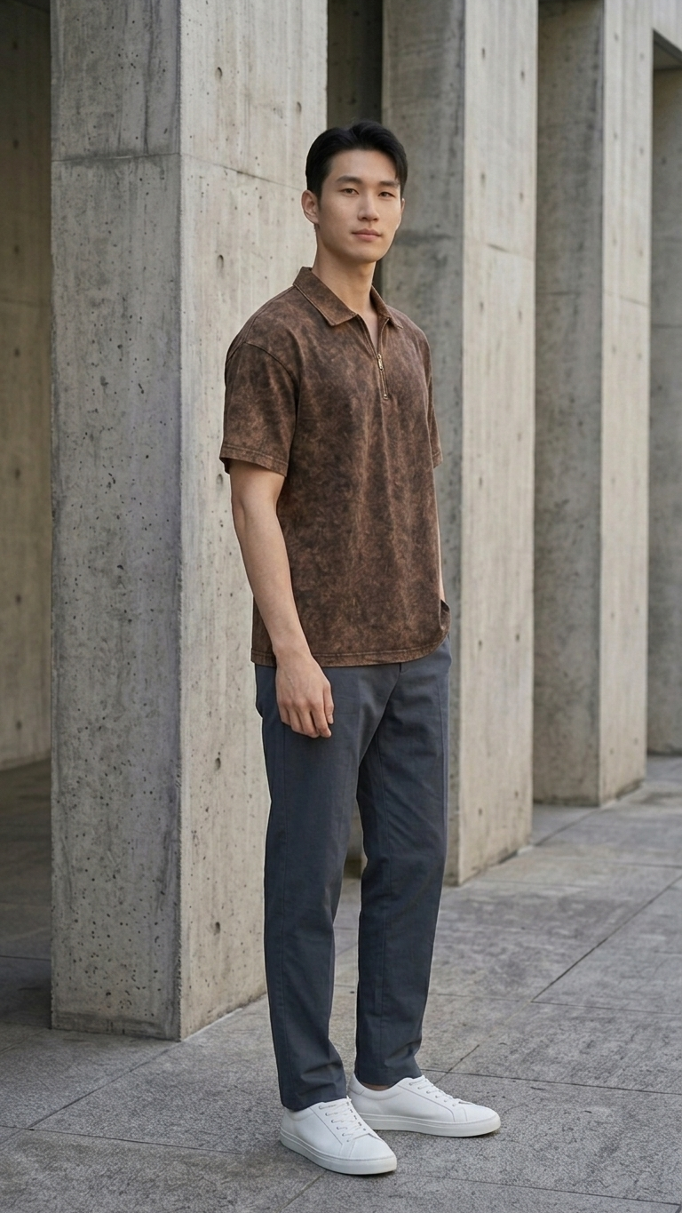 Earthy brown acid wash Polo Tee