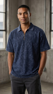 Navy blue acid wash Polo Tee