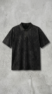 Deep black acid wash Polo Tee