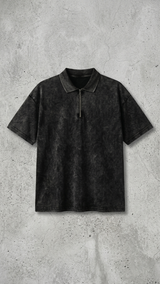 Deep black acid wash Polo Tee