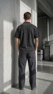Deep black acid wash Polo Tee