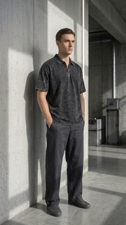Deep black acid wash Polo Tee