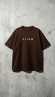 Brown Pac Man Embroidered Oversize Tee